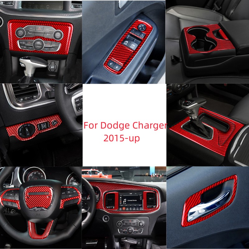 Interior Detailing Kit - Auto-Lenkrad-Luftauslass-Getränkehalter-Panel aus Kohlefaser mit rotem Aufkleber